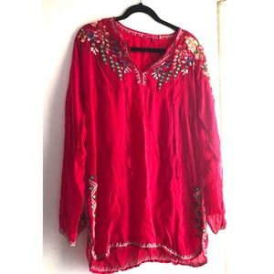 Johnny Was Embroidered Red Blouse M